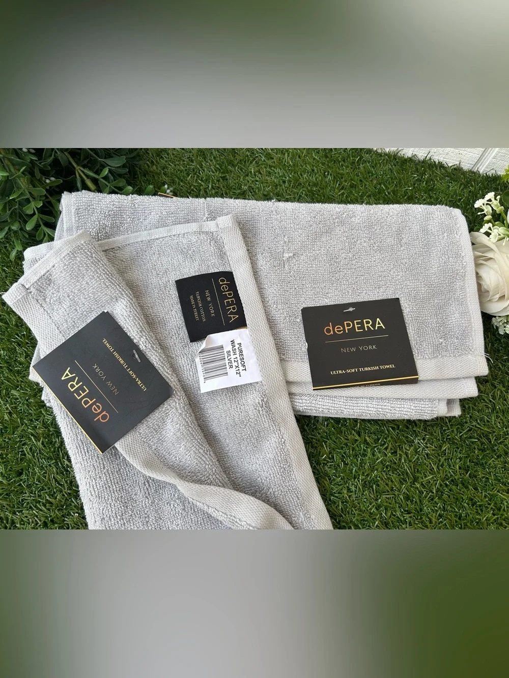 De pera 4 = Hand Towel - pure soft wash 12”x12” silver New